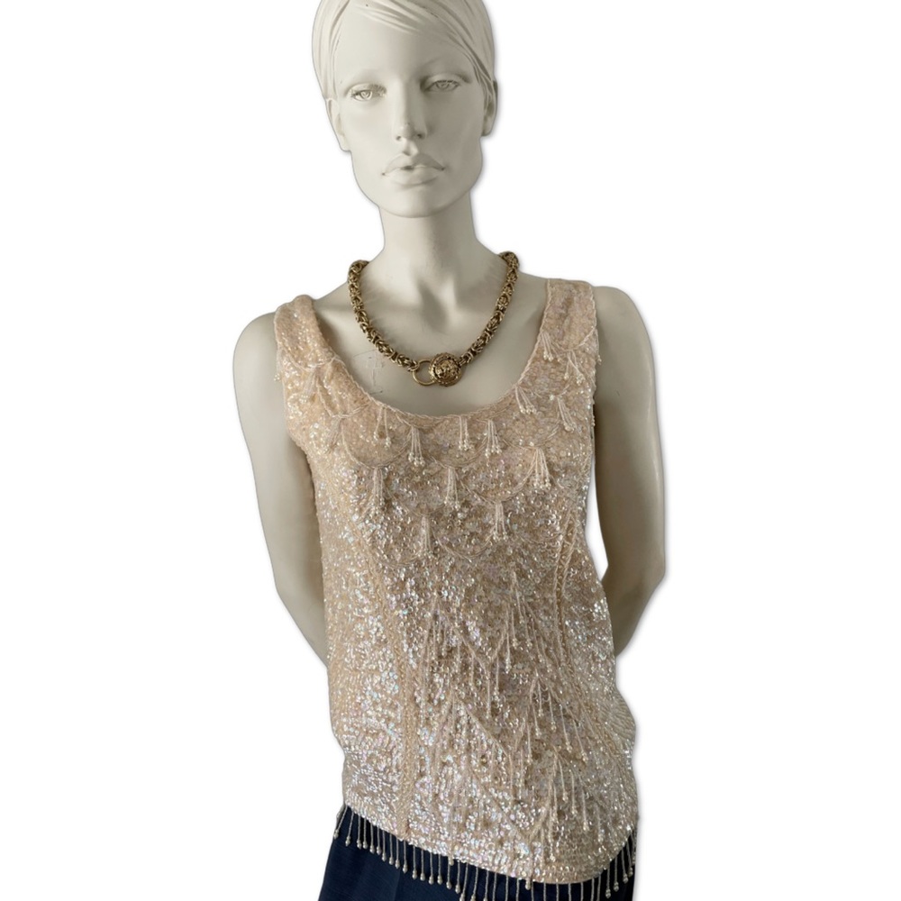 Cashmere & Beaded Tank Size Lg VINTAGE. Fully Fashioned Label Stunning! Special!